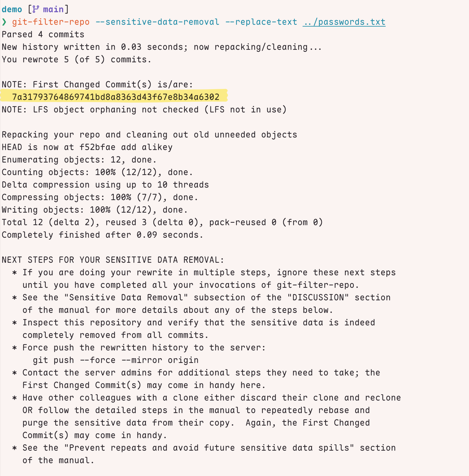 git-filter-repo 输出